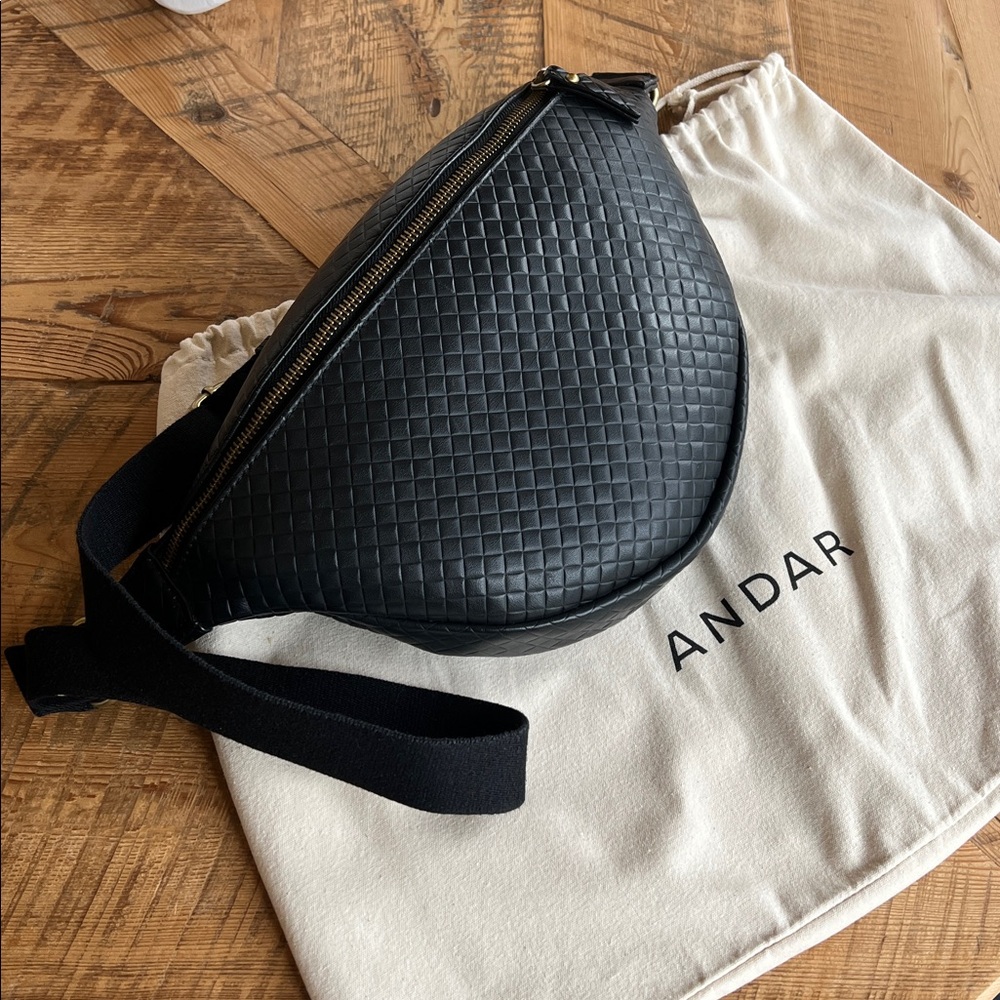 Andar Tatum Jet Black Woven Crossbody Bag